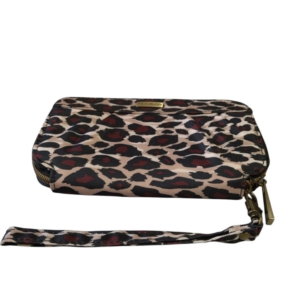 TRAVELON Women's Animal Print Zip Around Wristlet  Travel Nylon 7.5x4”